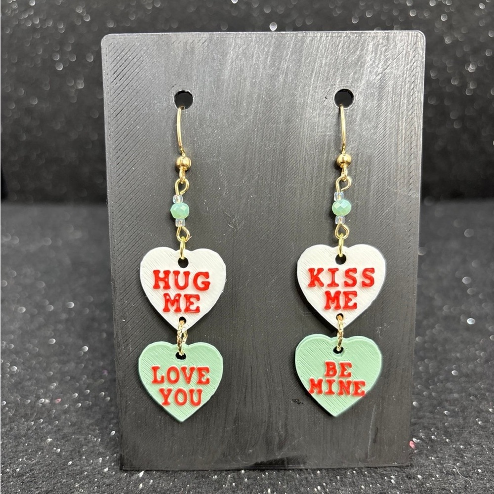 Conversation Heart Earrings with Red and Green Accents